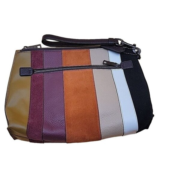 Coach Charlie Pouch Medium Wristlet Purse Designer Handbag Patchwork Stripes - Picture 10 of 16